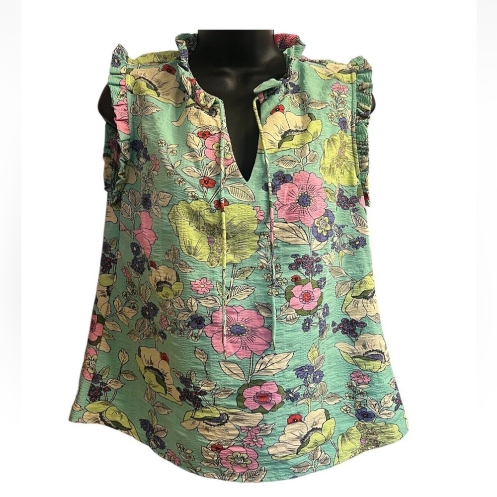 EsQualo Floral Sleeveless Tie
Resort Island Green Pink Women's
Top Sz 4